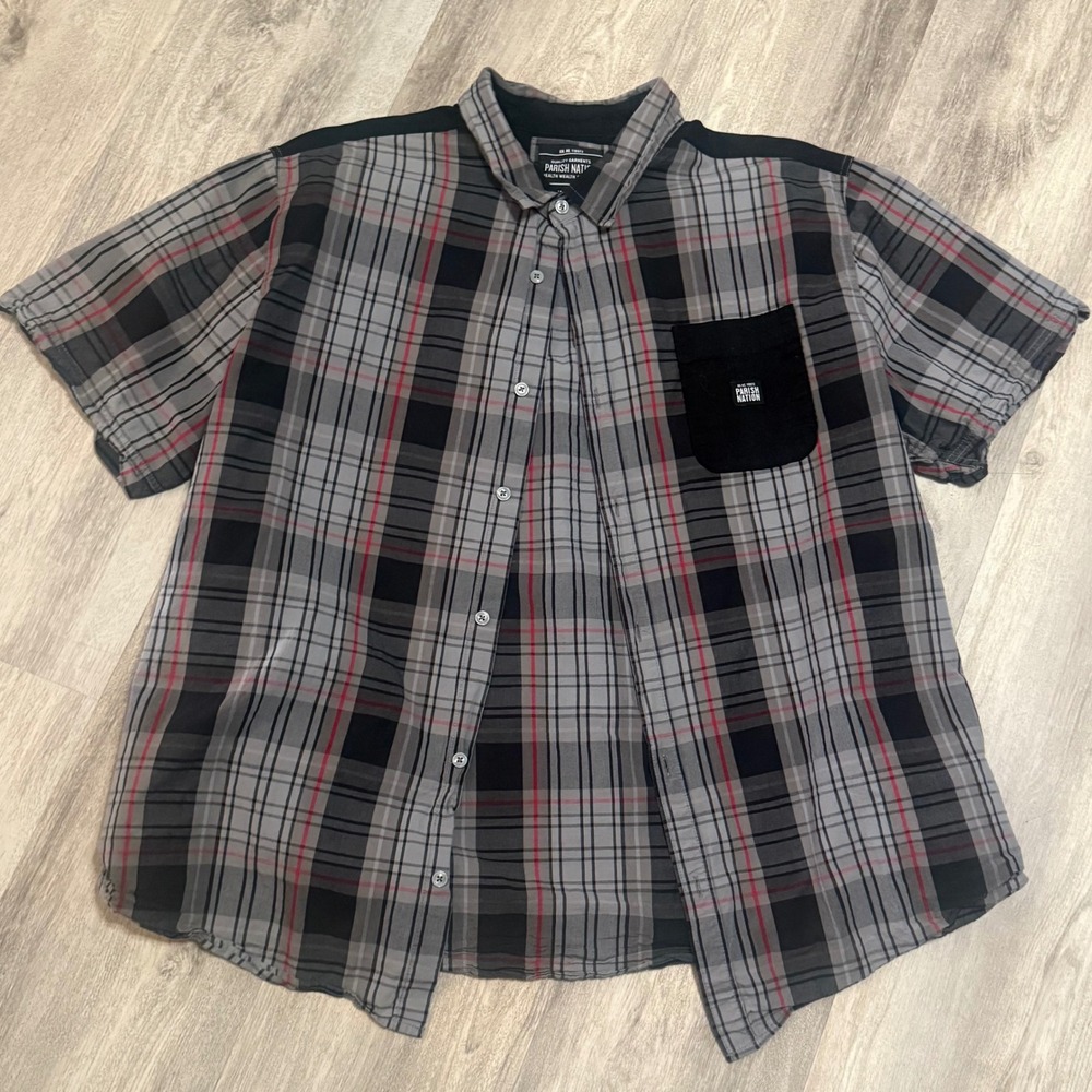 Parish Nation Mens Plaid Button Up Short Sleeve Shirt Casual 4XL